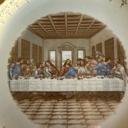 Vintage 'The Last Supper' Religious Plate 8" Gold Trim 22kt Christian Motif