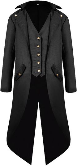 Men's Steampunk Vintage Tailcoat Jacket Gothic Victorian Frock Coat Uniform Halloween Costume
