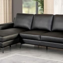 Brand New Black Leather Modern Style Sectional Sofa 