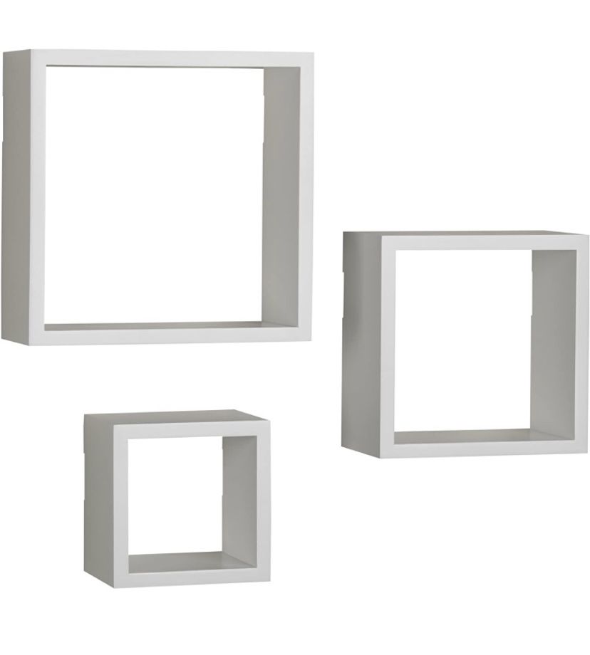 New Floating Square Cube Shelves-Bedroom, Living Room, Bathroom, Kitchen, Nursery, Set of 3 (white)