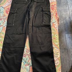 Empyre Loose Fit Embroidered Black Cargo Skate Pants