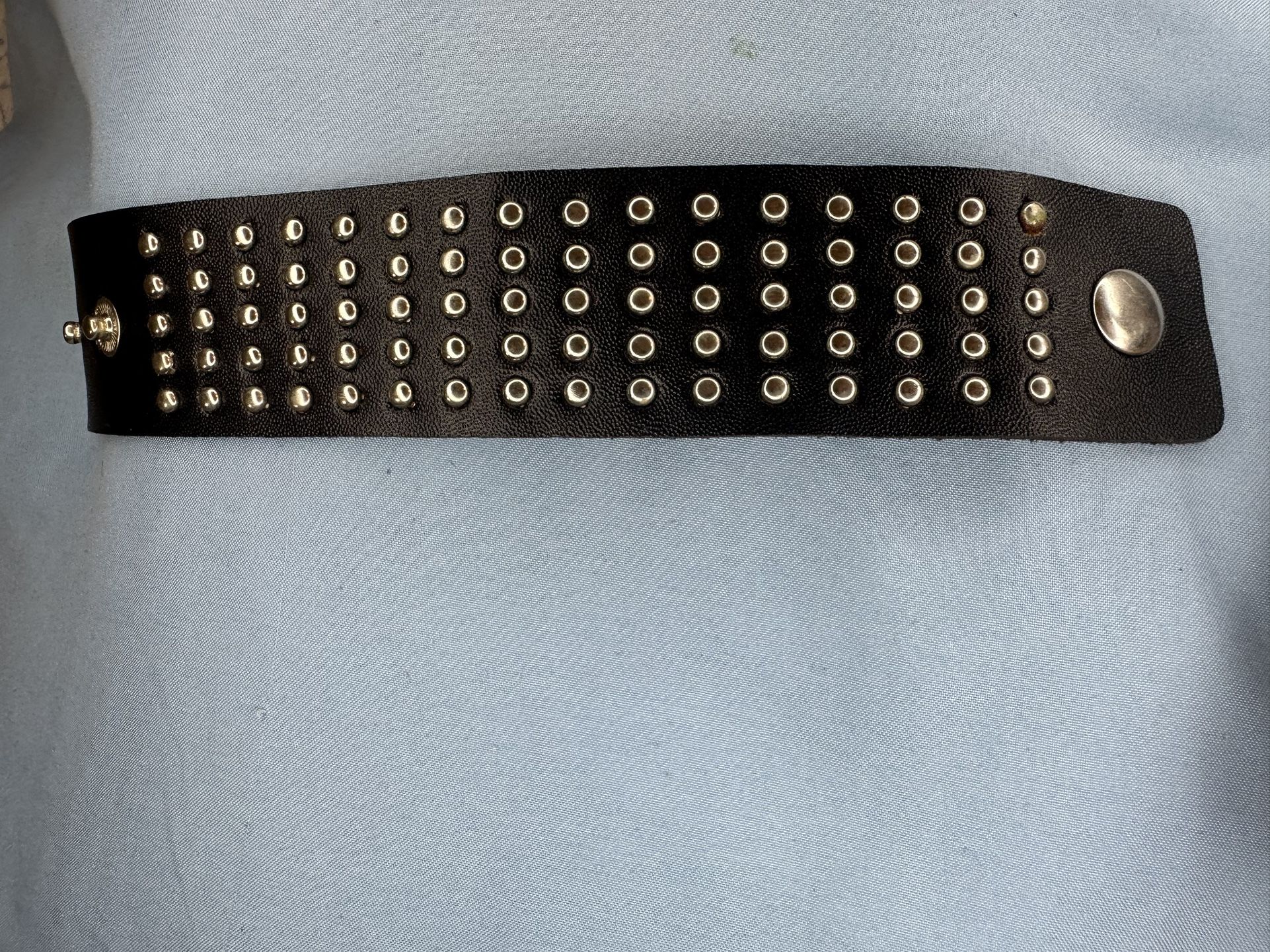Black Studded Leather Cuff Snap Close Bracelet