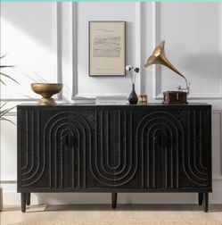 Black Sideboard Cabinet with Nailhead Detail