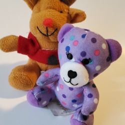 Reindeer And Cute Purple Spotted Teddy Bear Small Plush