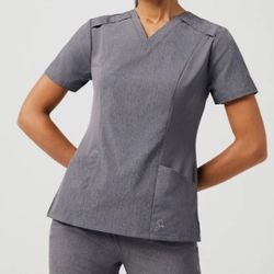 Jaanuu Heathered Gray Paneled Mesh Scrub Top size Small