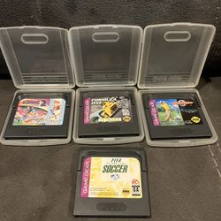 Game Gear 4 game lot- Soccer, scratch golf, formula 1 & Sonic 2- Preowned 