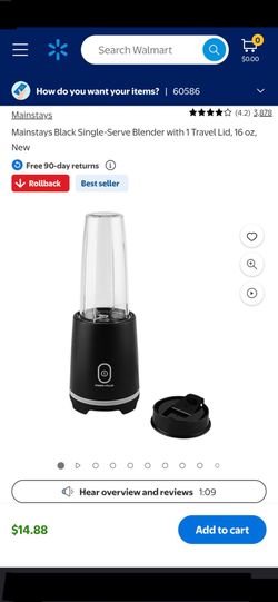 Mainstays Black Single-Serve Blender with 1 Travel Lid, 16 oz,