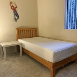 Moving Sale-  Twin Bed Frame With 10 Inches Mattress And IKEA Side Table 