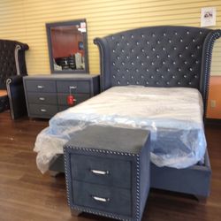 Grey Velvet Bedroom Set
