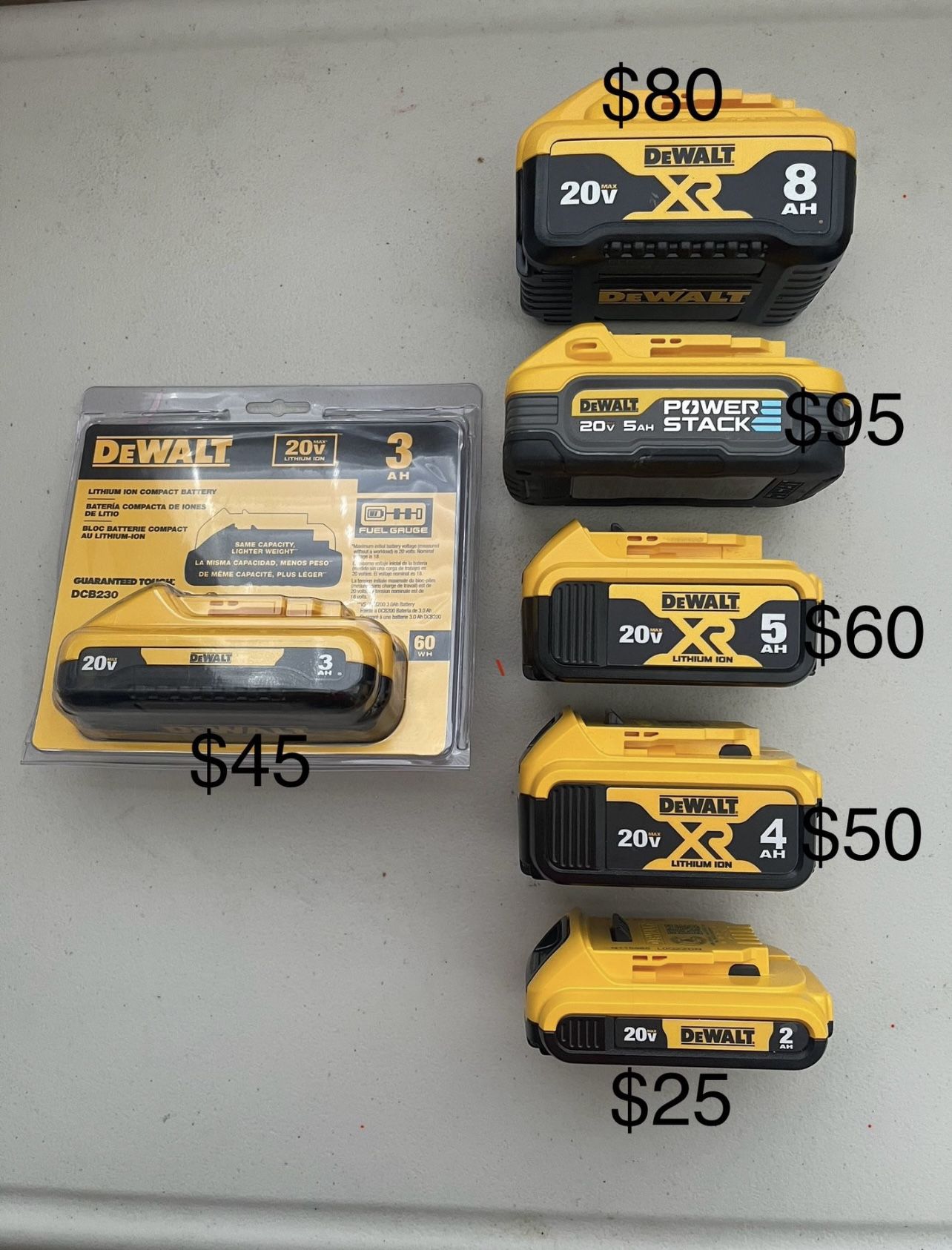 Dewalt Batteries 20v. Each Different Price Pick Up In Van Nuys