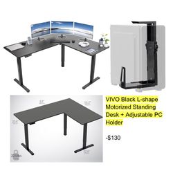 Vivo motorized L- shaped reversible standing desk with PC holder in color black
