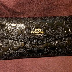 CC Coach Black Leather Wallet 7.5" X 4"