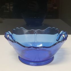 Vintage LE Smith Cobalt Depression Glass Mt Pleasant 2 Handle Square Bowl