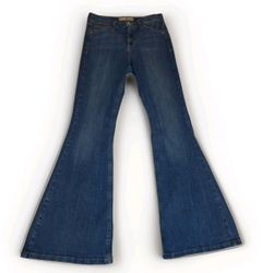 Topshop Moto Jamie Flare Jeans W28 L30 High Waisted Blue Denim Stretch Pants