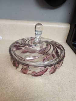 Red and Clear Candy Cane Glass Bowl with Pointed Lid NORTH PHOENIX 