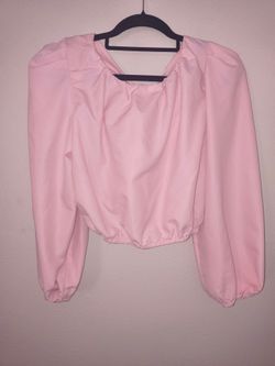 Stylehouse Pink Puff Sleeve Open Back Tie Crop Top XL Coquette Cottagecore