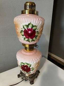 Custom Vintage Pink Milk Glass Hurricane Lamp - 3-Way Light (22" x 8")