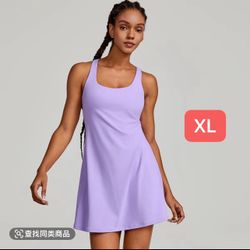 Purple XL size GLOWMODE FeatherFit-Air Peekaboo Everyday Built-In Shorts Pocket Anti-Slip Strips Dress Light Support Low Impact Yoga Studio Summer Dre