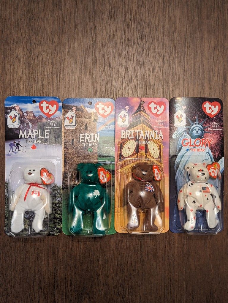 1999 Ty Teenie Beanie Babies McDonalds Set of 4 International Bears