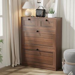 16 Pair Shoe Storage Cabinet With 2 Drawers