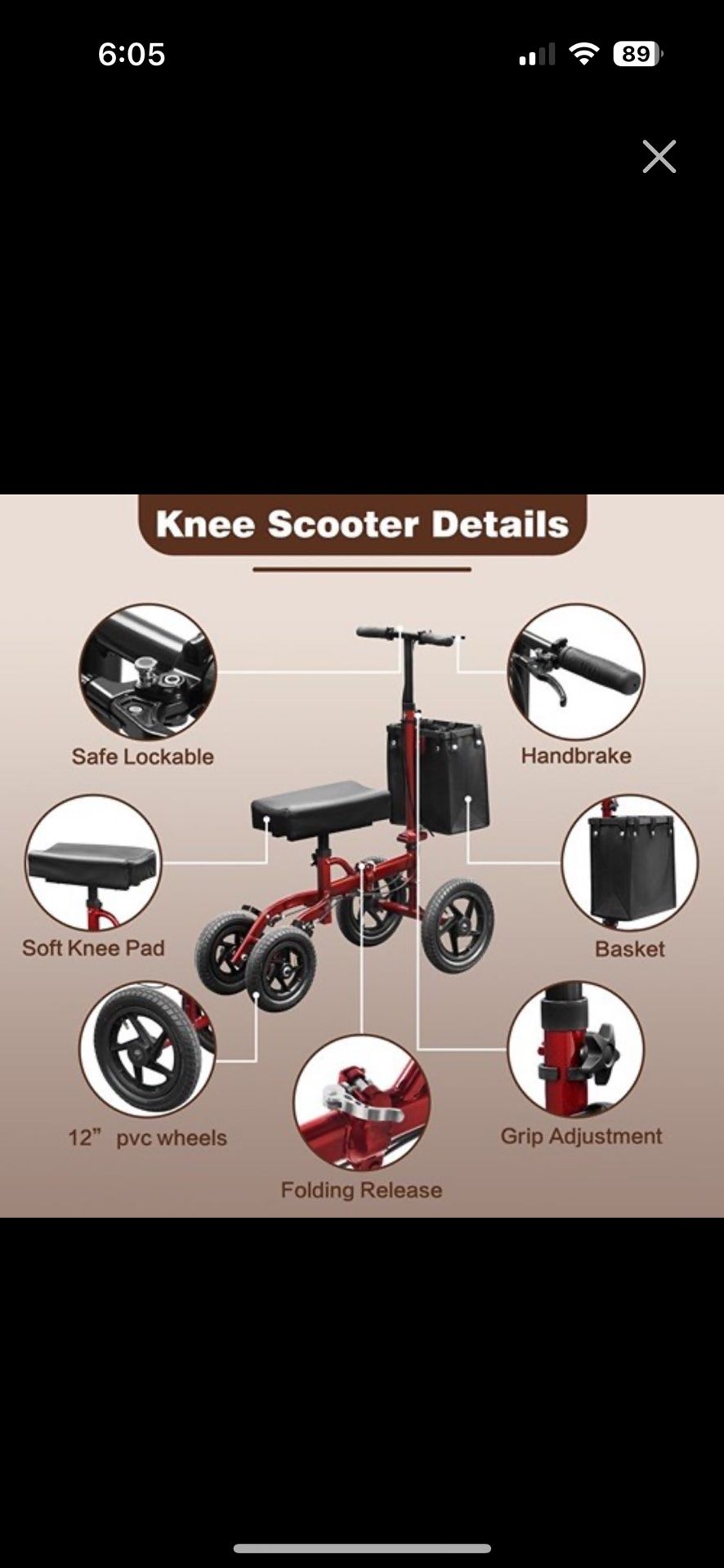 Balichun All Terrain Foldable Knee Scooter Walker Crutch Alternative Steerable 