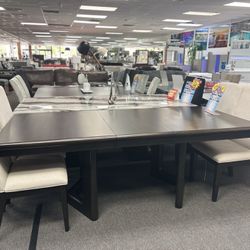 Wooden Rectangular Dining Table W/ 4 FREE MICROFIBER CHAIRS! (brand New Furniture)