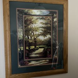 🏡 Wood Framed Country Road Print with glass and Triple Mattes Frame measures 26”Lx 33”H Smoke and pet free home. PU in Kennewick near Canyon Lakes Go