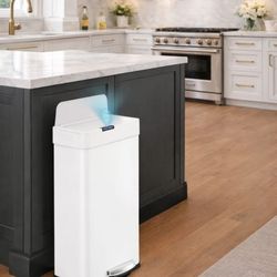 Trash Can,Touchless Automatic Garbage Can,Brushed Stainless Steel Smart Bin,with Bag Holder,Soft Close Lid,for Kitchen,Office,RV,Bedroom,Living Room (