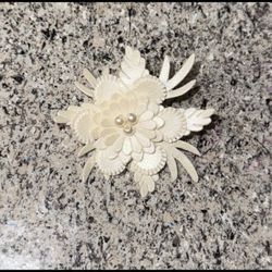 white ribbon fabric rose hair clip