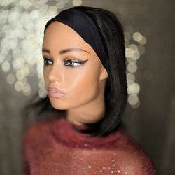 12"Bob Human Hair Wig   Headband Natural Black New