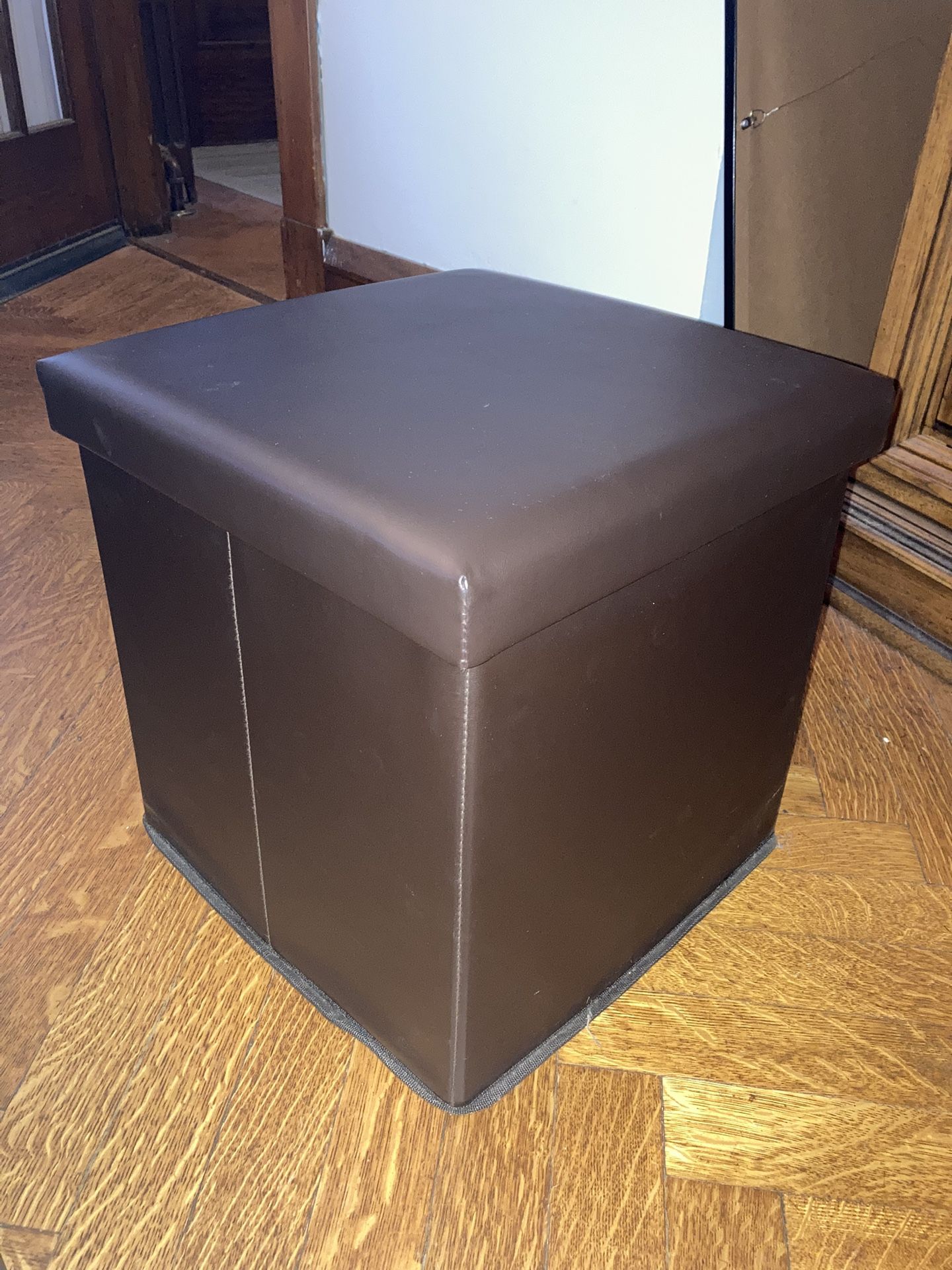 Brown Leather Storage Ottoman x2