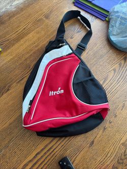 Itron Red Black White Sling Backback Crossbody Bag Multi Pockets Adj Strap