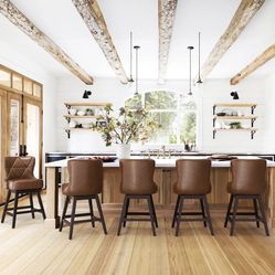 5X Dark brown 26” swivel faux leather barstools