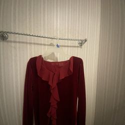 Velvet Ruffle red Blouse Size Medium