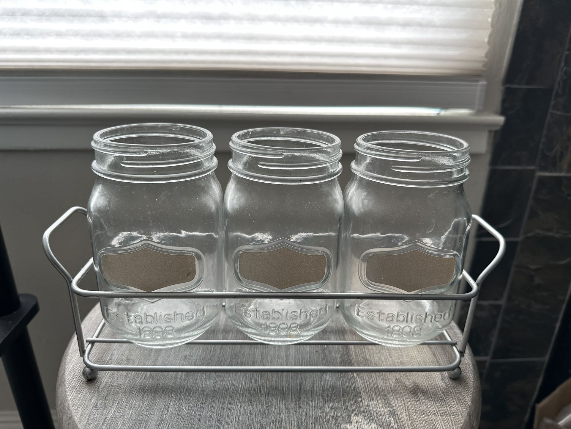 Set of 3 Glass Jars with Holder