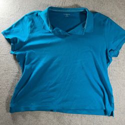 Lands’ End Women’s Polo Shirt Turquoise Blue Short Sleeve XL