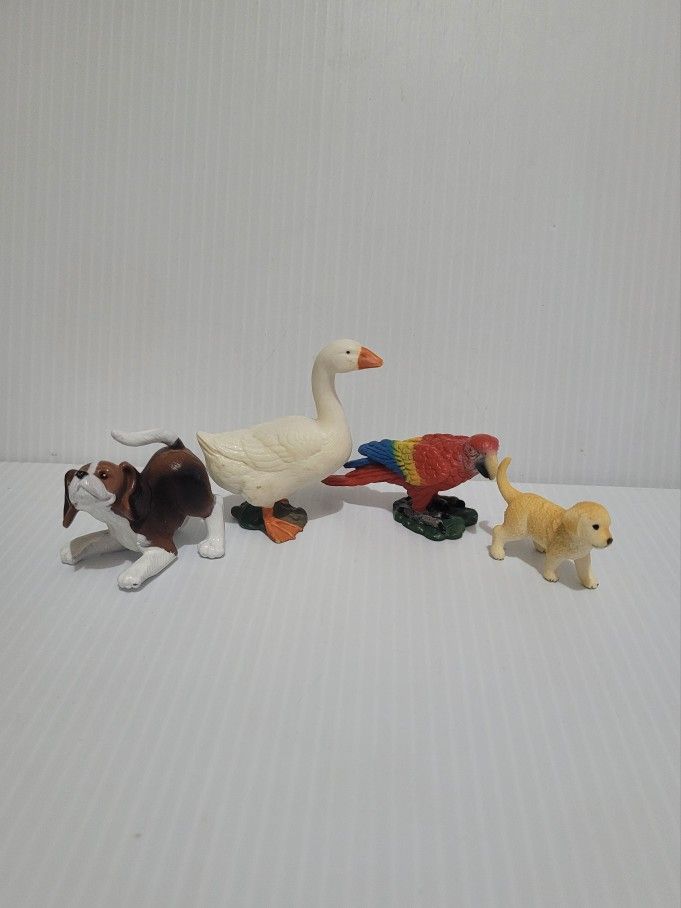 Schleich Animal Farme Figurine Set with Dog, Goose, Parrot, and Puppy Lot 4
