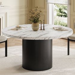 Assembled 47.2'' Round Dining Table, Kitchen Table With Wood Strip Base For Kitchen Living Room