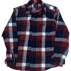 American Eagle Button Up Shirt Men’s XL Red Blue Plaid Flannel Pocket Preppy