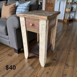 Rustic Solid Wood Side Table Nightstand Accent Table