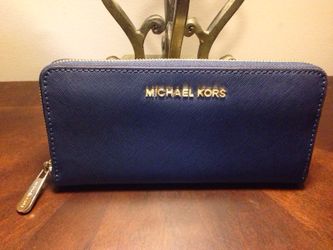 Michael Kors Navy Blue Leather Zip Around Wallet