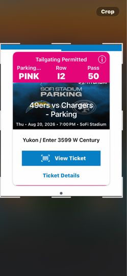 Chargers 49ers tailgate parking pass