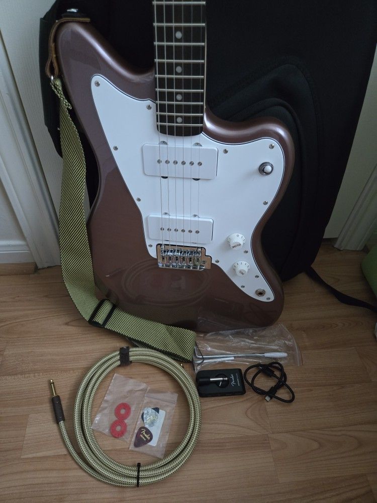 Squier Affinity Jazzmaster Electric Guitar w/ Bag, Headphone Amp, Accessories