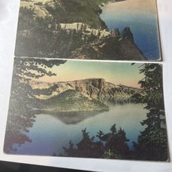 Antique Crater Lake Postcards – Water-Colored Scenic Views – Oregon – Early 1900s (Pair)