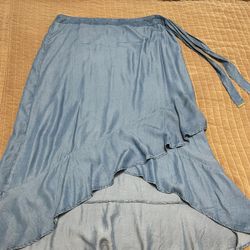 MICHAEL KORS Womens Chambray Hi Lo Blue Ruffle Midi Skirt