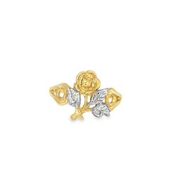Yellow Gold Floral Motif Ring with White Gold Accents