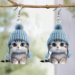 Charming Acrylic Cat Pocket Dangle Earrings - Cute Cartoon Design