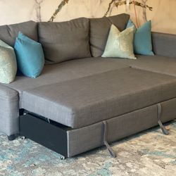 Gray Sectional Couch With Storage And Pull Out Bed 