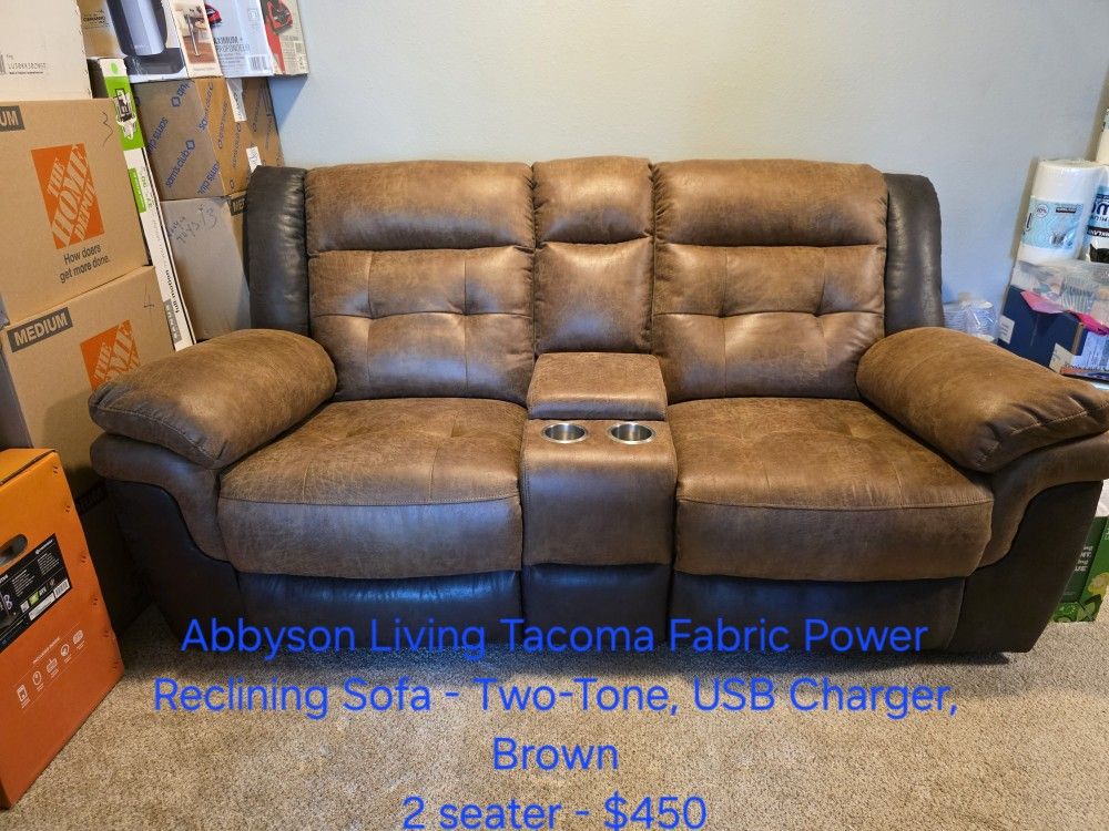 Abbyson Living Tacoma Fabric Power Reclining Sofa - Two Seater