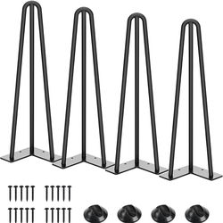 SMARTSTANDARD 16 Inch Hairpin Table Legs, 3 Steel Rods 1/2 Inch Pipe Diameter, 800lbs Load Capacity, Mid-Century Style for Coffee Table, Side Table, N